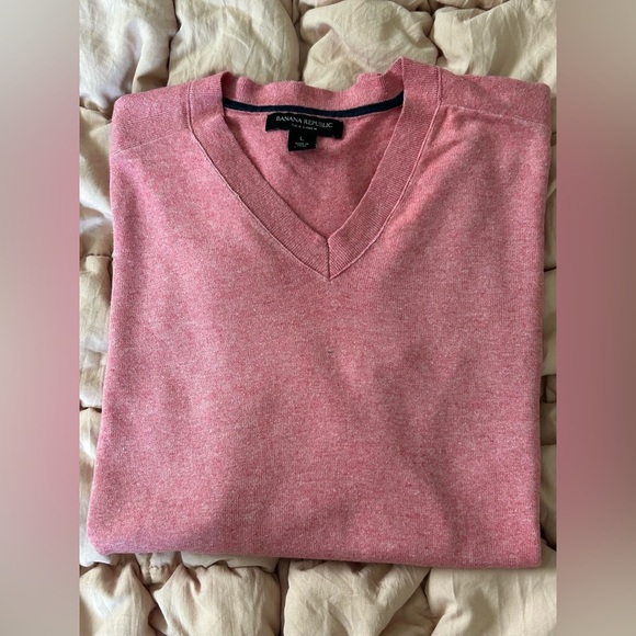 Banana Republic Pink Silk Linen V-Neck Sweater Size Large - Picture 2 of 5
